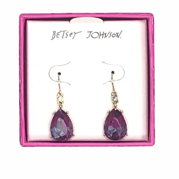 Betsey Johnson Jewelry - Betsey Johnson Tear Drop Stone Drop Earring Purple Gold Tone